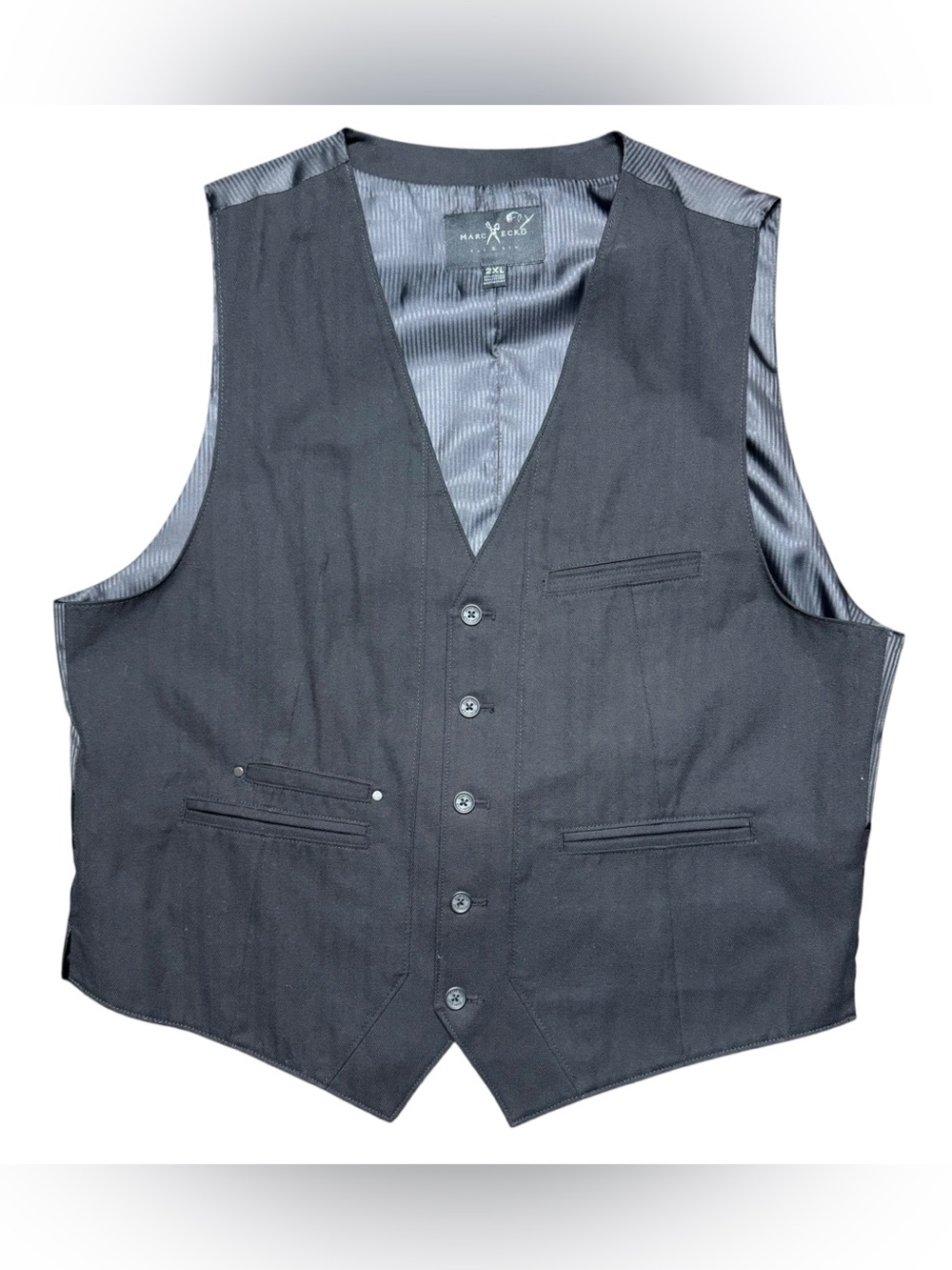 Marc Ecko Cut & Sew Men’s 2XL Black Suit Vest Waistcoat Adjustable Buckle Back